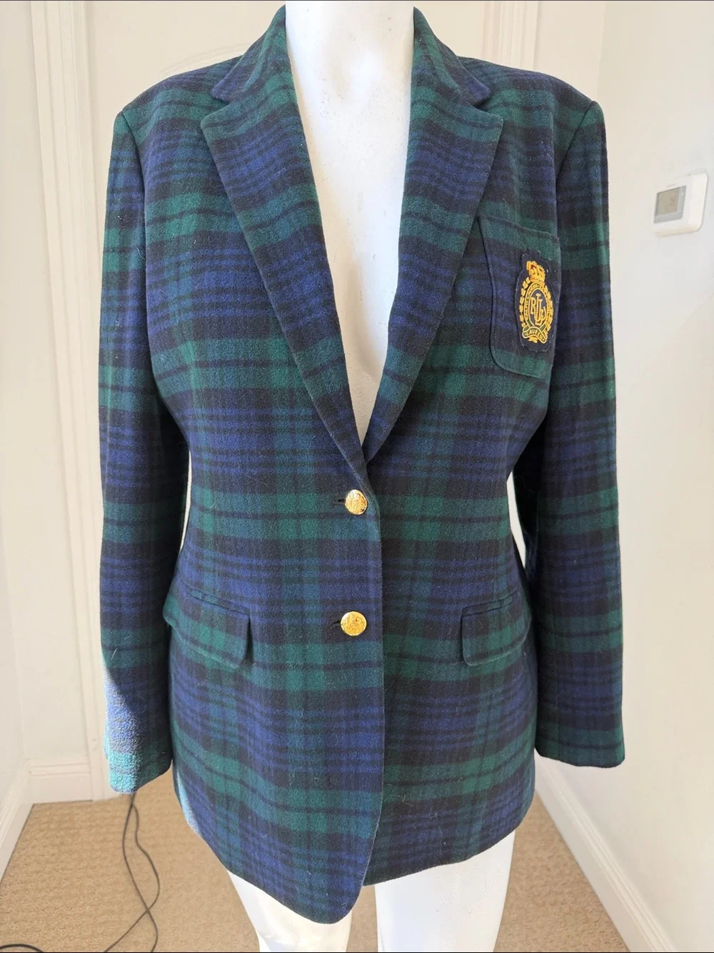 Lauren Ralph Lauren Black Watch Plaid Wool Cashmere Crest Blazer Jacket 16 - Picture 9 of 13